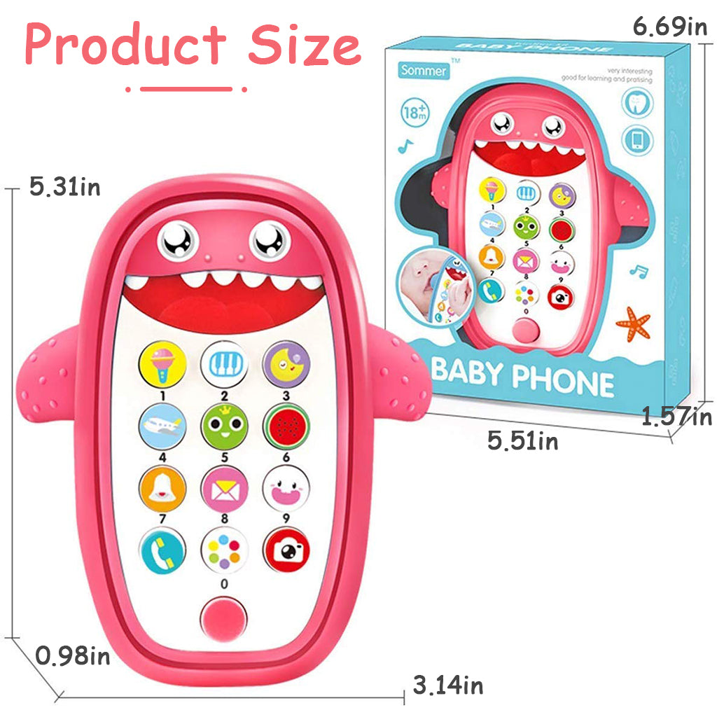 PATPAT Toy Phone for Kids, Toy Mobile with Silicone Cartoon Shark Case, Dummy Phone for Babies, Kids Mobile Toy, Baby Musical Toy Dummy Mobile Phone with Light Sound Lullabies for Boys Girls - Pink