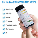 Qpets  50pcs Water PH Testing Strips,7 in 1 Water Qulity Test Strips Aquarium Test Strips Freshwater Saltwater Aquarium Water Test Kit for PH Nitrite Nitrate Chlorine Carbonate Hardness