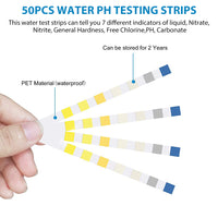 Qpets  50pcs Water PH Testing Strips,7 in 1 Water Qulity Test Strips Aquarium Test Strips Freshwater Saltwater Aquarium Water Test Kit for PH Nitrite Nitrate Chlorine Carbonate Hardness
