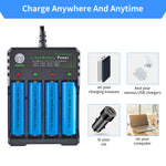 HASTHIP 18650 Battery Charger 4 Bay Fast Charge, for 3.7V Li-ion TR IMR 10440 14500 16650 14650 18350 18500 16340(RCR123) Batteries, Intelligent Universal Rechargeable Battery Charger with AC Plug