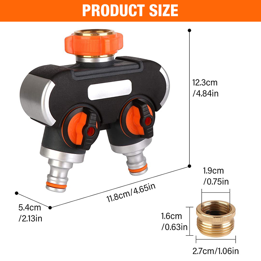 Supvox Splitter 2 Way for Tap for Tap Splitter Garden Irrigation, Aluminum Alloy and ABS Brass 3 Way Valve, 3/4 inch and 1/2 inch Water Tap Connectors