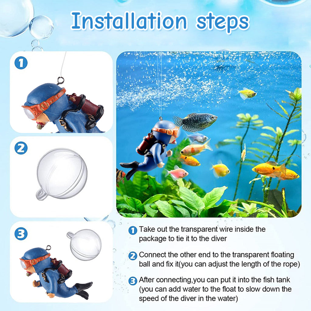 Qpets 2 Pcs Aquarium Floating Cartoon Diver Cute Resin Aquarium Decorative Items Fish Aquarium Decoration,7 * 3cm,Floating on Water Aquarium Decorative Items Ornament for Fish Aquarium