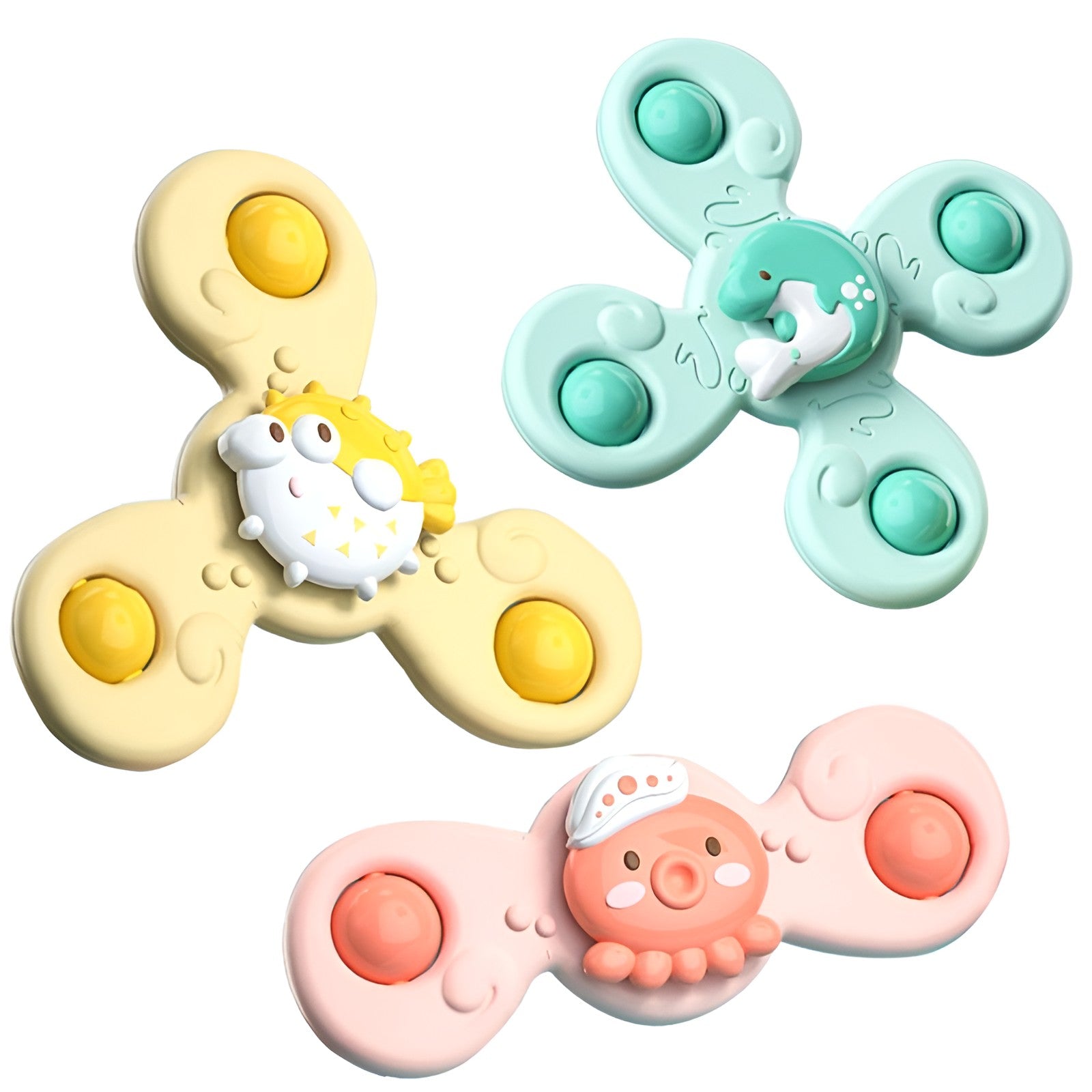 PATPAT Set of 3 Sensory Learning Toys for Toddlers Baby 6 Months+ Suction Cup Toy,Baby Bathtub Bath Toys, Birthday Gifts for Boys and Girls Baby Distraction Toys