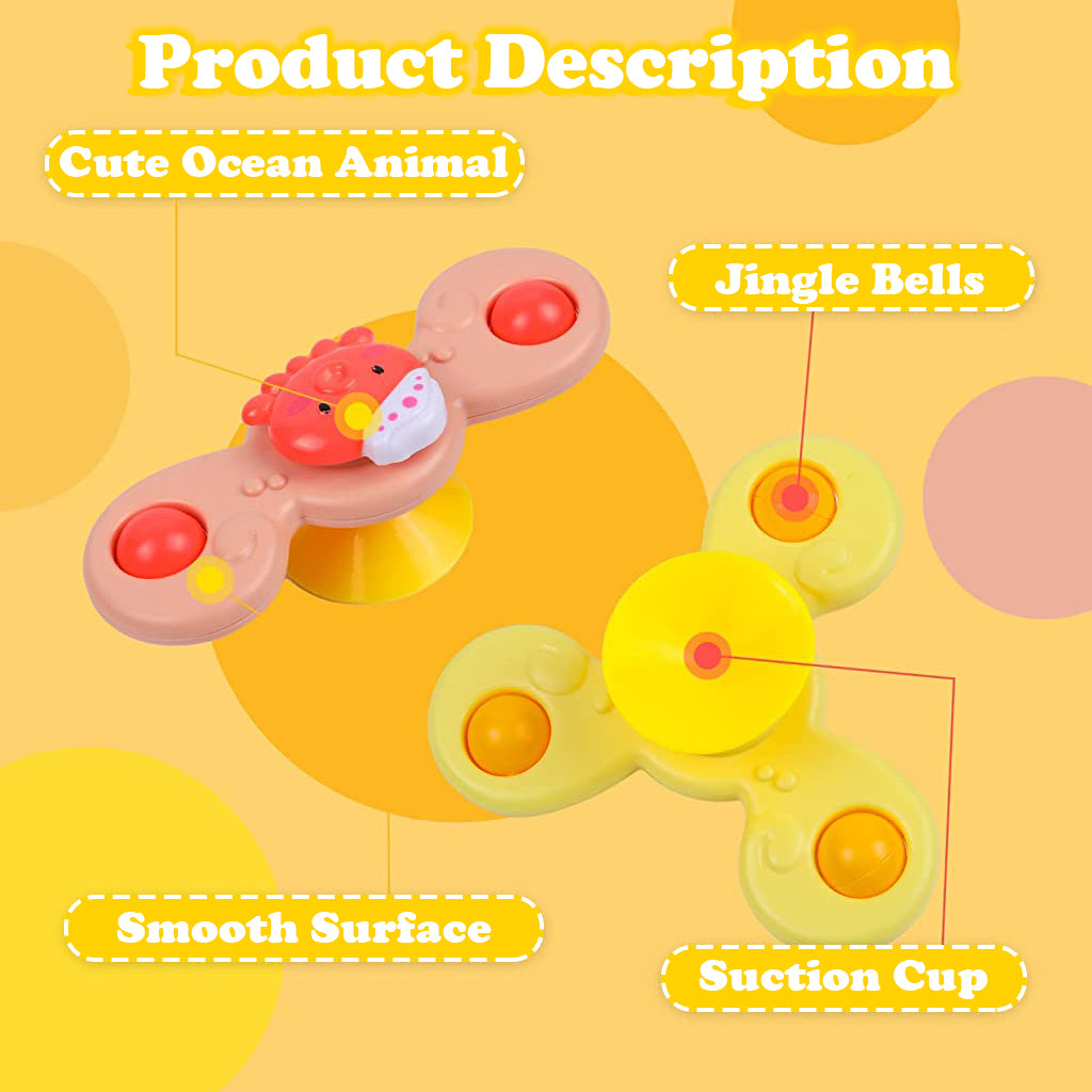 PATPAT Set of 3 Sensory Learning Toys for Toddlers Baby 6 Months+ Suction Cup Toy,Baby Bathtub Bath Toys, Birthday Gifts for Boys and Girls Baby Distraction Toys