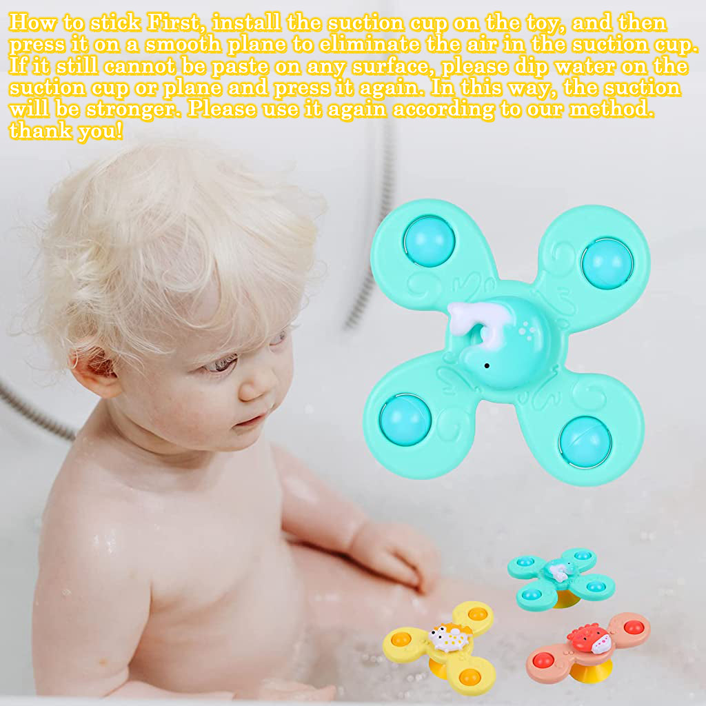 PATPAT Set of 3 Sensory Learning Toys for Toddlers Baby 6 Months+ Suction Cup Toy,Baby Bathtub Bath Toys, Birthday Gifts for Boys and Girls Baby Distraction Toys