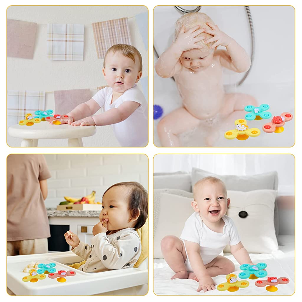 PATPAT Set of 3 Sensory Learning Toys for Toddlers Baby 6 Months+ Suction Cup Toy,Baby Bathtub Bath Toys, Birthday Gifts for Boys and Girls Baby Distraction Toys
