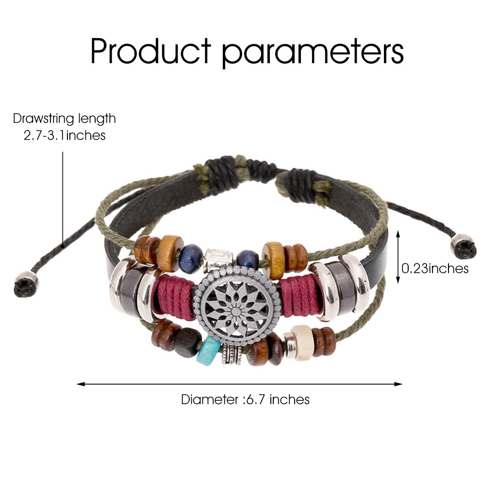 SANNIDHI Braided Leather Bracelet for Women Men Retro Multilayer Wooden String Beads Bracelet Ethnic Tribal Couple Bracelets Adjustable with Gift Box