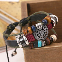 SANNIDHI Braided Leather Bracelet for Women Men Retro Multilayer Wooden String Beads Bracelet Ethnic Tribal Couple Bracelets Adjustable with Gift Box