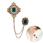 SANNIDHI Rhinestone Brooch Emerald Setting Sherwani Brooch Pins for Coat/Robe/Gown/Shawl, Saree Brooch for Women Heavy Duty Zinc Alloy Chain Brooch for Men Brooch, Gold