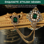 SANNIDHI Rhinestone Brooch Emerald Setting Sherwani Brooch Pins for Coat/Robe/Gown/Shawl, Saree Brooch for Women Heavy Duty Zinc Alloy Chain Brooch for Men Brooch, Gold