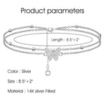 SANNIDHI Anklets for Women Stylish Butterfly Double Layered Chain Anklet Cubic Zirconia Dainty Adjustable Silver Anklet for Girls