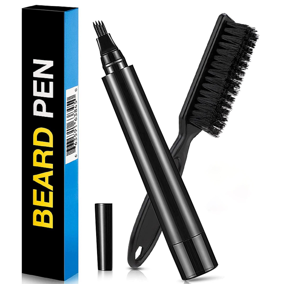 MAYCREATE Beard Pencil Filler For Men Barber Styling Pen with Bristle Beard Brush Waterproof, Sweat Proof Natural Shaping Up for Men Beard, Moustache & Eyebrows(Dark Brown)