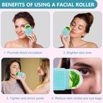 MAYCREATE Ice Face Roller Ice Cube Mold With Cleansing Brush, Anti-Leak Silicone Ice Roller for Face Massage, Beauty Ice Facial Roller for Eliminate Edema, Tighten Skin, Women Skincare Gift (Blue)