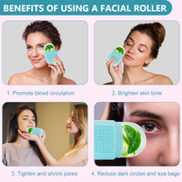 MAYCREATE Ice Face Roller Ice Cube Mold With Cleansing Brush, Anti-Leak Silicone Ice Roller for Face Massage, Beauty Ice Facial Roller for Eliminate Edema, Tighten Skin, Women Skincare Gift (Blue)