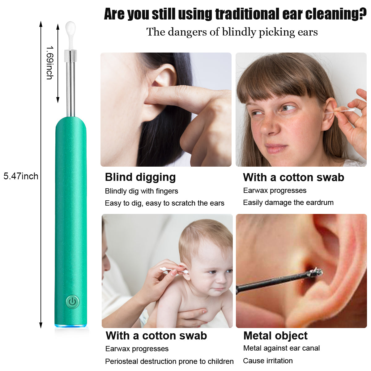 HANNEA  Ear Wax Remover Tool Kit Camera 9 Pcs Ear Cleaner Tool Wireless HD 1080P 3.9mm Ear Wax Cleaner Machine with 6 Led Light 330 mAh EarCameraforCleaning Spade Ear Cleaner Camera for IOS & Android