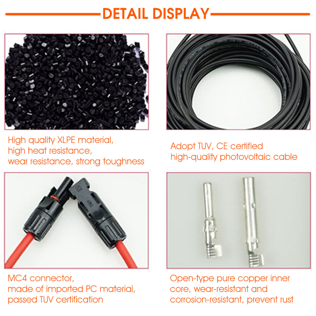 ELEPHANTBOAT 3ft 10AWG Solar Extension Cable with Solar Panel Female and Male Connector Solar Panel Adapter (2pcs)