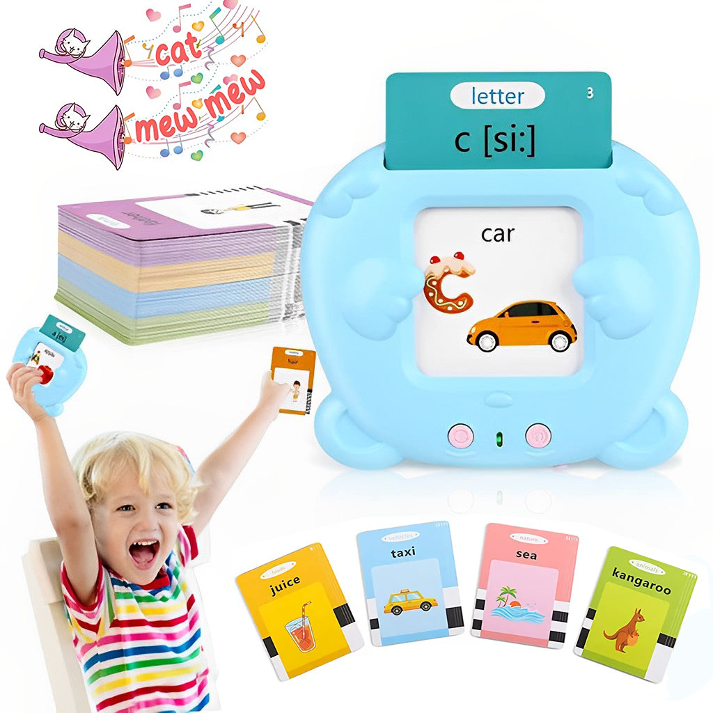 PATPAT Talking Flash Cards Learning Toys, English Words Learning Machine for Kids, Little Bear Reading Machine with 60 Flash Cards Spelling Game Gifts for Preschool Kids Boys Girls Toddlers Age 3-8