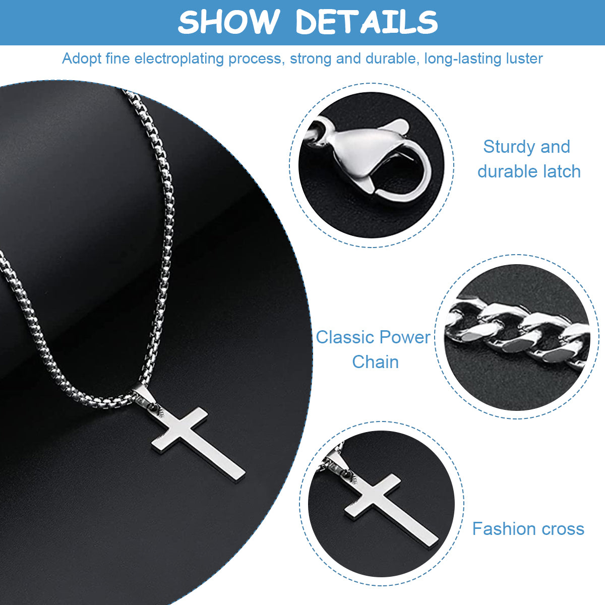 SANNIDHI 2Pcs Cross Necklaces Set Layered Chain Cross Pendant Necklace for Men Women Boys Girls, Classic Electroplated Titanium Steel Necklaces with Flannel Bag Jewelry Gifts (Silver)