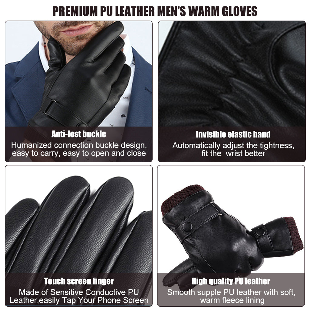 Proberos Winter Gloves for Men, PU Leather Fleece Warm Lining Gloves for Riding, Touch Screen Winter Gloves Fashion Winter Leather Gloves for Men Driving Gloves for Men (Black Style 1)