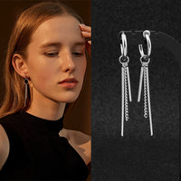 ZIBUYU Earrings for Men and Boys BTS Clip On Hoop Earrings for Women Stylish Titanium Steel Hoop Pendent Chain Earrings Hiphop Pendent Hoop Earrings Korean Hoop Earring 1 Pair