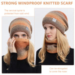 PALAY Winter Caps for Women, Fleece Lined Women's Beanie Cap Hat with Neck Scarf, Knitted Warm Winter Hat Neck Warmer Scarf Mask Set (orange)