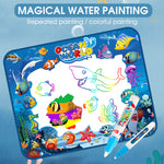 PATPAT  Kids Activity Toys for 3+ Years Water Doodle Mat 100*75CM Large Water Drawing Mat, Drawing Painting Board Stencils with Water Doodle Pens , Educational Toys Toddlers Gift