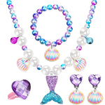 SANNIDHI Set Of 5 Mermaid Necklace Bracelet For Girls Jewelry Kit Pearl Beads Necklace Bracelet Seashell Earrings Ring Combo Set For Party Costume Jewelry Supplies For Toddler Kids Gift