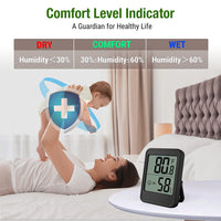 Supvox Thermometer and Hygrometer for Home, Office, Green House with Stand, Accurate Temperature Monitor Meter with Stand, LCD Digital Thermometer with Air Comfort Indicator