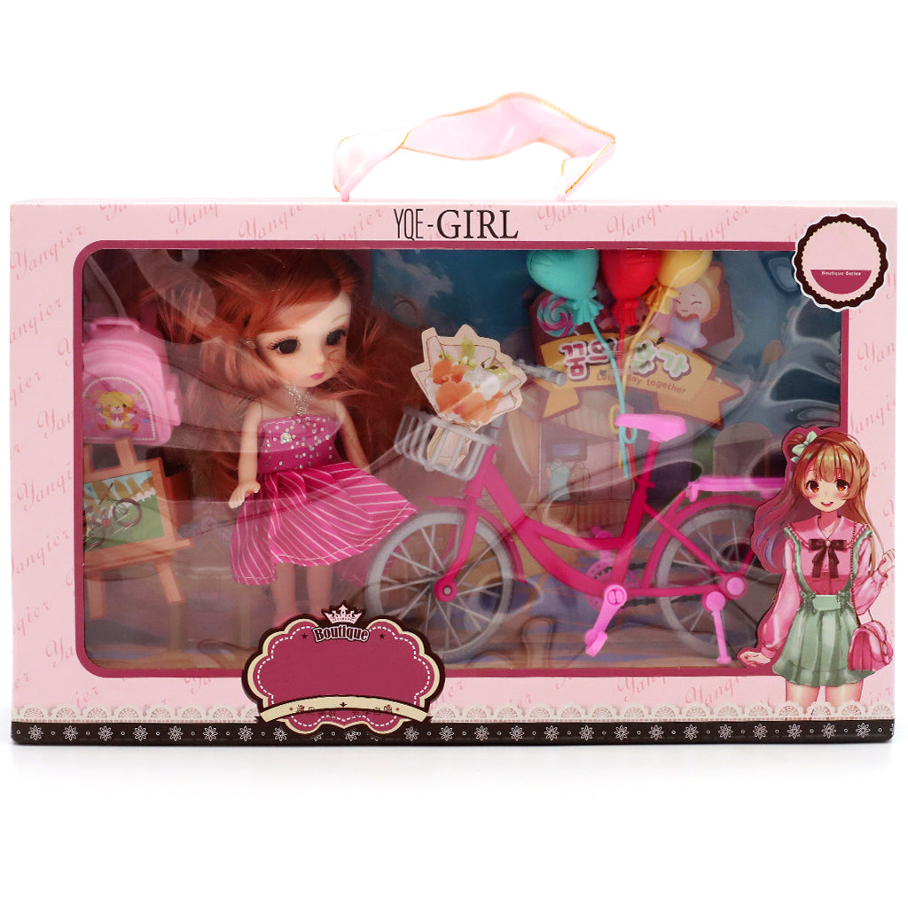 PATPAT Doll Set with Bicycle Prop, Dollhouse Princess Toys, Doll for Girls, Barbie Dolls for Girls, Cute Cartoon Doll Toy for Girls, Birthday Gift for Girl, Gift Box Packing (Pink)