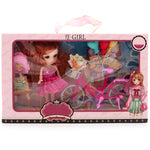 PATPAT Doll Set with Bicycle Prop, Dollhouse Princess Toys, Doll for Girls, Barbie Dolls for Girls, Cute Cartoon Doll Toy for Girls, Birthday Gift for Girl, Gift Box Packing (Pink)