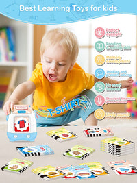 PATPAT Talking Flash Cards Learning Toys, English Words Learning Machine, Reading Machine with 120 Sheet Flash Cards Gifts for Preschool Kids Boys Girls Age 3-8 [ with Question Function ] - Blue