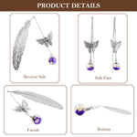 HASTHIP Metal Feather Bookmark with Glass Beads Pendant, Vintage Feather Butterfly Bookmark for Reading Enthusiasts and Gifting, Bookmark Gift for Teachers Women (Silver Bookmark, Purple Flower)