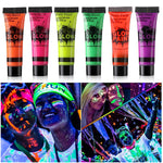 HASTHIP  Set of 6 10ml Face Paint Glow Paint Glow in UV Paint Safe Face Glow Paint Non-toxic Color Face Paints Kit for Kids Body Art Color Paint Kit for Party, Night Running, Marathon