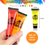 HASTHIP  Set of 6 10ml Face Paint Glow Paint Glow in UV Paint Safe Face Glow Paint Non-toxic Color Face Paints Kit for Kids Body Art Color Paint Kit for Party, Night Running, Marathon