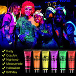 HASTHIP  Set of 6 10ml Face Paint Glow Paint Glow in UV Paint Safe Face Glow Paint Non-toxic Color Face Paints Kit for Kids Body Art Color Paint Kit for Party, Night Running, Marathon