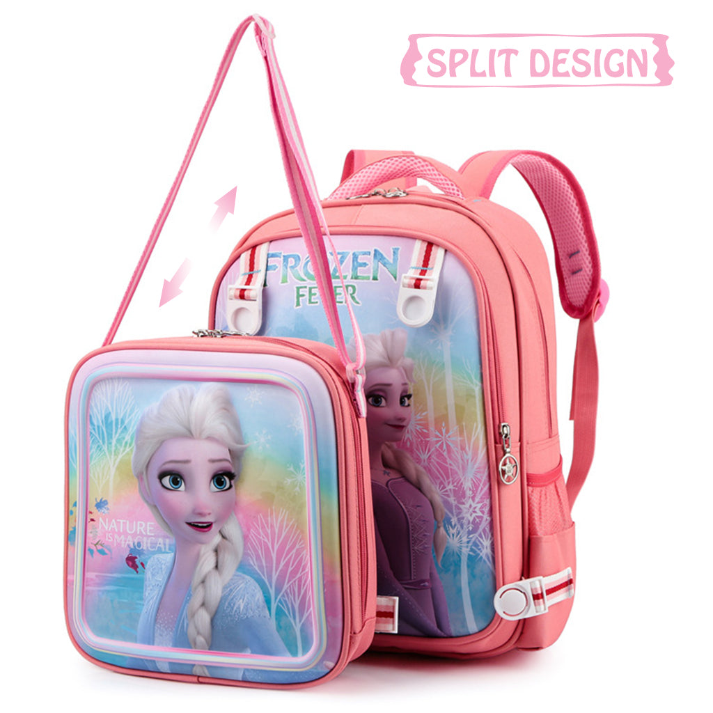 PALAY 2 in 1 Kids Bags For Girls Backpack Messenger Bag 16'' Girl School Backpack Princess Elsa Cartoon School Backpack for Girls Gift for Kids Primary Student