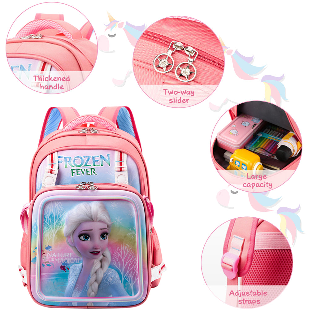 PALAY 2 in 1 Kids Bags For Girls Backpack Messenger Bag 16'' Girl School Backpack Princess Elsa Cartoon School Backpack for Girls Gift for Kids Primary Student