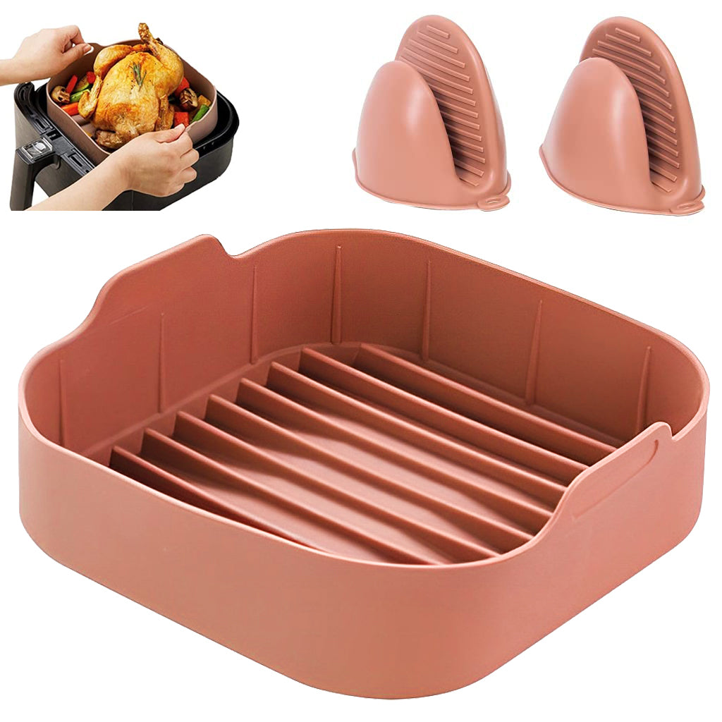 HASTHIP Air Fryer Reusable Silicone Pot with 2 Anti-Scald Oven Mitt, 8.1-inch Non-Stick Air Fryer Liners with Ear Handles, Air Fryer Accessories, Food-Grade Air Fryer Basket, for 6 QT (Pink)