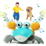 PATPAT Crab Walking Toy with Music, Auto Avoid Obstacles Running Crab Toy, Crawling Crab Baby Toy Gifts, Walking Crab Music Toy with Glowing Eyes, USB Rechargeable, Moving Crab Toy for Baby (Blue)