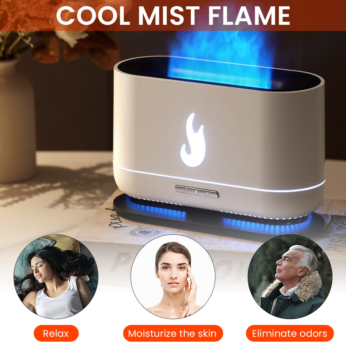 HASTHIP Humidifier for Room Moisture 200ML Cool & Warm Color Cool Mist Flame Lighting Effect Aroma Diffuser for Home Fragrance Essential Oil Diffuser 24dB Silent Humidifier for Plant Anti-dry Burning