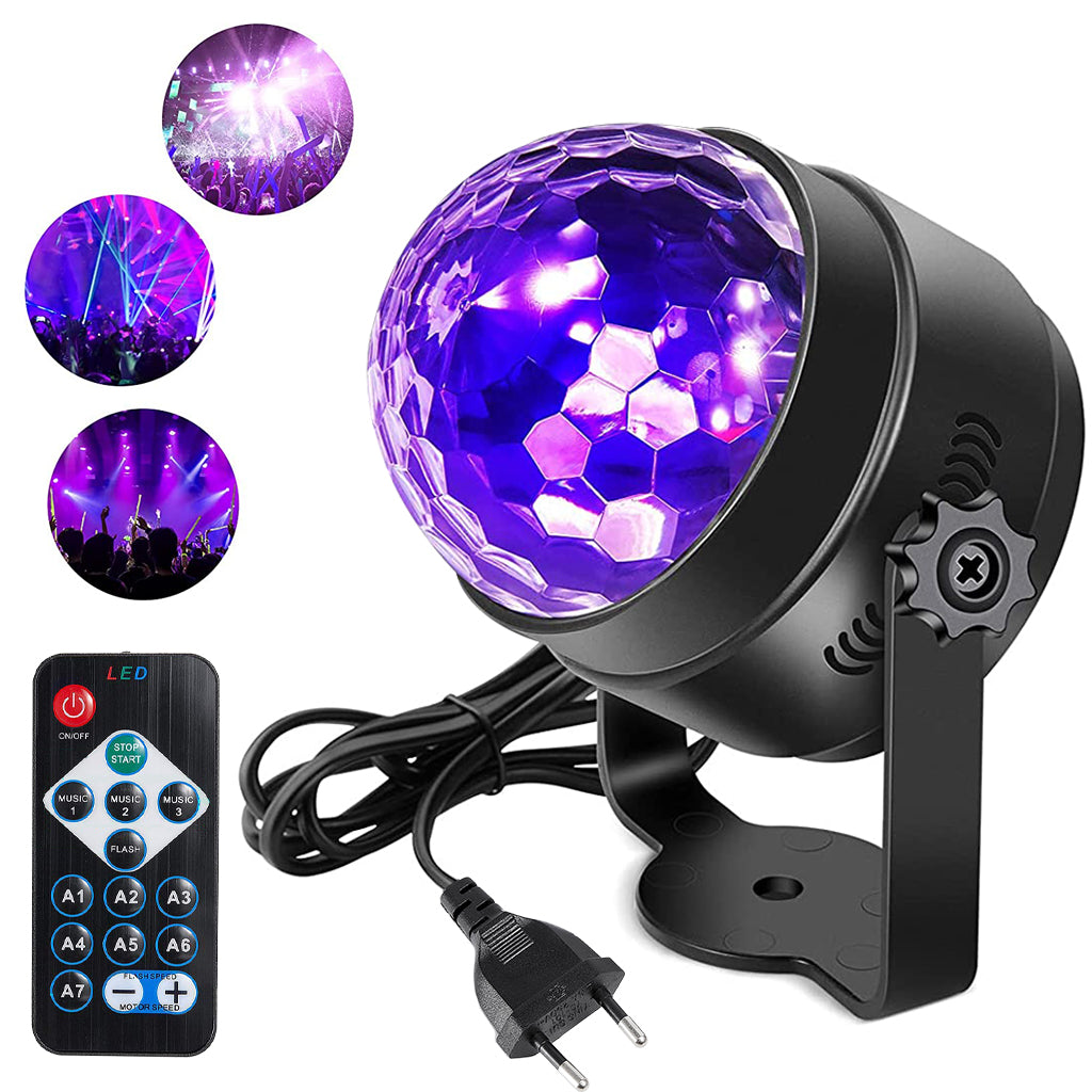 ELEPHANTBOAT DJ Light Party Disco Light for Home Party 10M Remote Control UV Led Disco Ball 7 Purple Modes & 3 Sound Active Dancing Light for Room Rotating Bulb Magic Lights for Diwali KTV