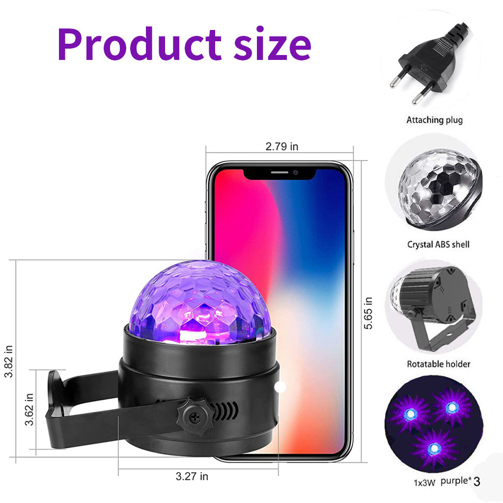 ELEPHANTBOAT DJ Light Party Disco Light for Home Party 10M Remote Control UV Led Disco Ball 7 Purple Modes & 3 Sound Active Dancing Light for Room Rotating Bulb Magic Lights for Diwali KTV