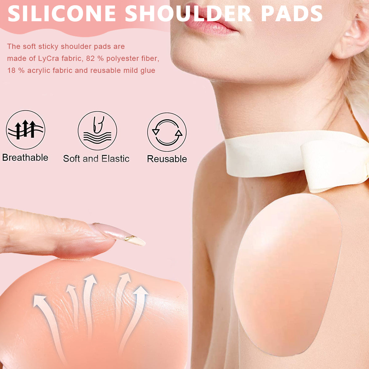 PALAY 2 Pairs Shoulder Pads for Women Clothing, Soft Silicone Anti-slip Shoulder Push-up Pads Reusable Invisible Adhesive Shoulder Enhancer Pads-White & Skin Color