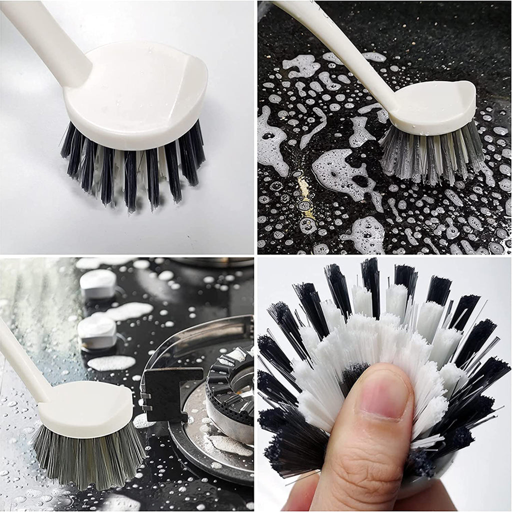 HASTHIP Set of 4 Cleaning Brushes Long Handle Pot Cleaning Scrub Brush Cup Bottle Cleaning Brush Shoe Brush Set for Bathroom, Kitchen, Tiles, Window, Pans, Sink Cleaning Brush