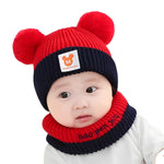 SNOWIE SOFT Winter Cap for Kids with Scarf, Warm Baby Knit Cap Scarf Set Infant Newborn Winter Pom Hat for Baby Girls Boys Under 3 Years Old