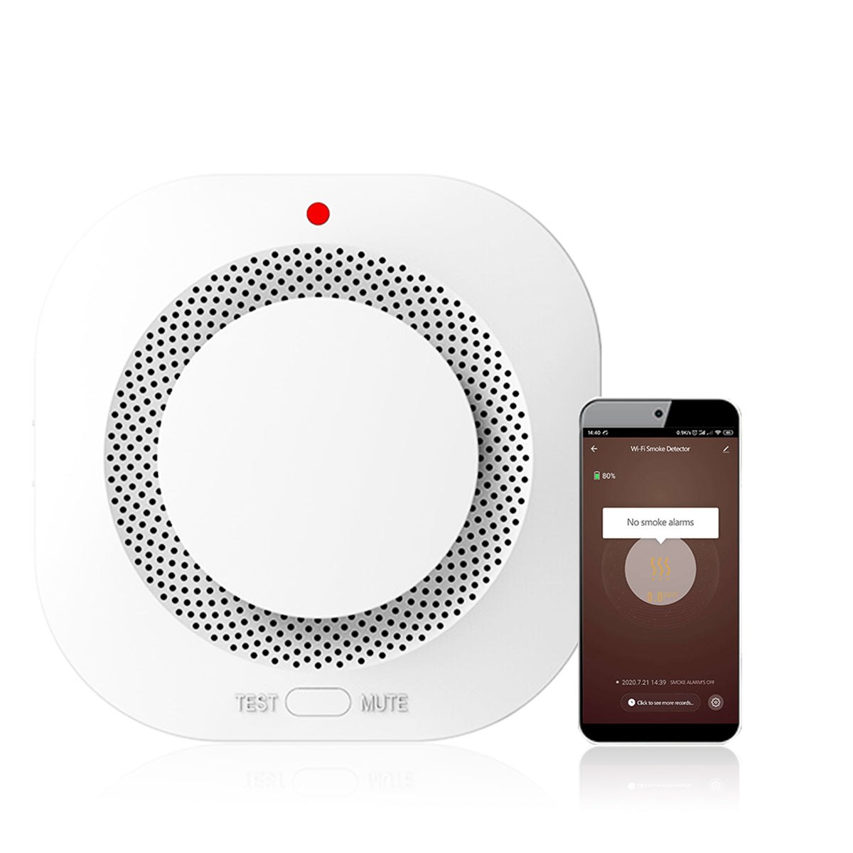 HASTHIP Smoke Detector with Alarm Fire-Retardant ABS Smoke Detector with 80db Alarm Sound Smart WiFi Smoke Alarm with Auto App Push Notification, Battery Powered for Home Office Bedroom