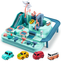 PATPAT Car Race Tracks Toy for Boys Girls Kids, City Rescue Preschool Educational Toy with Random 4 Car Toys, Parent-Child Interactive Car Playsets for 3-8 Years Old Toddlers Boys Girls (Green)