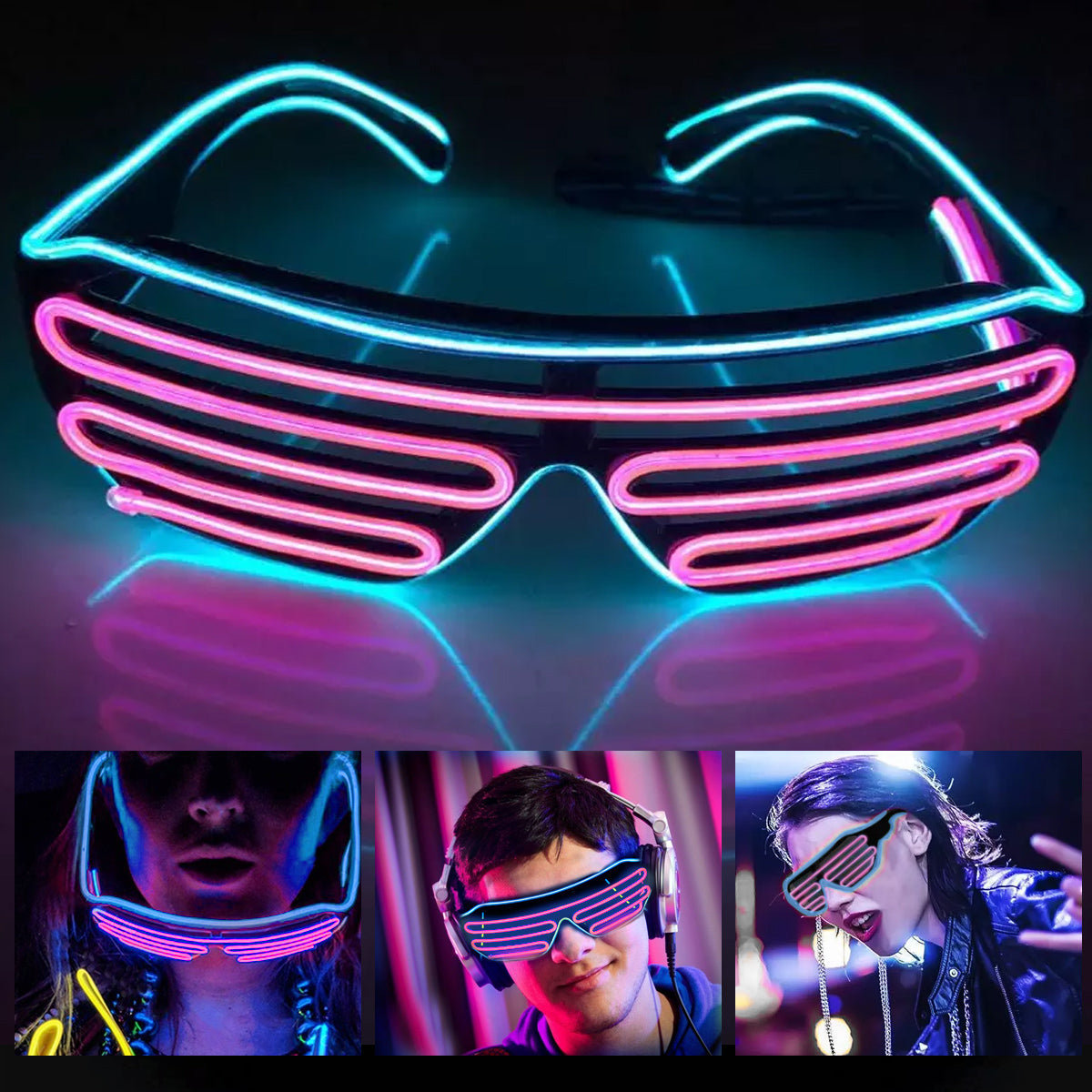 PATPAT Party Glasses, Light Up Flashing Shutter Neon Glasses, Two-Tone Glasses Glow in The Dark for Rave Party, Halloween, Christmas, 3 Light Modes (Blue - Pink)