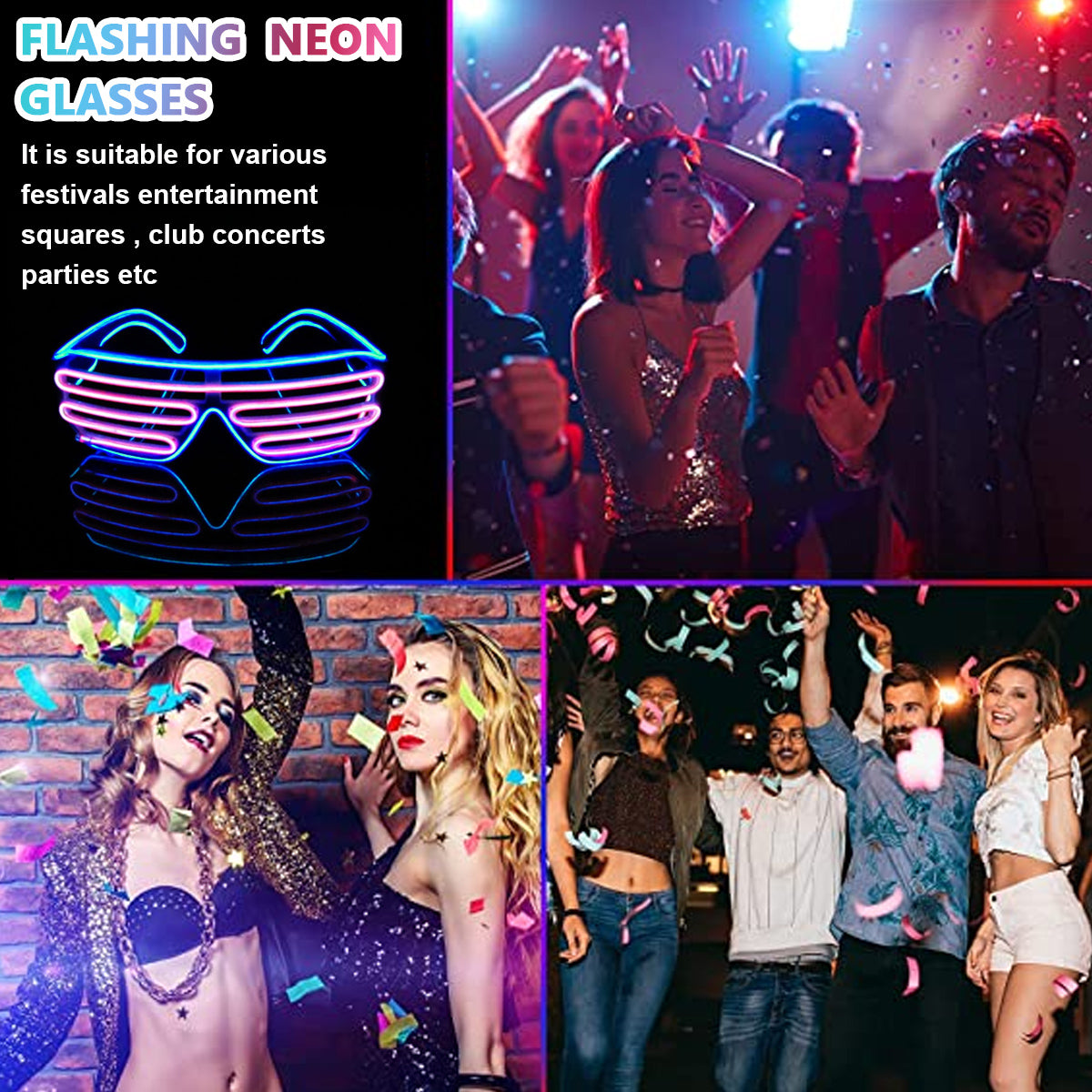 PATPAT Party Glasses, Light Up Flashing Shutter Neon Glasses, Two-Tone Glasses Glow in The Dark for Rave Party, Halloween, Christmas, 3 Light Modes (Blue - Pink)
