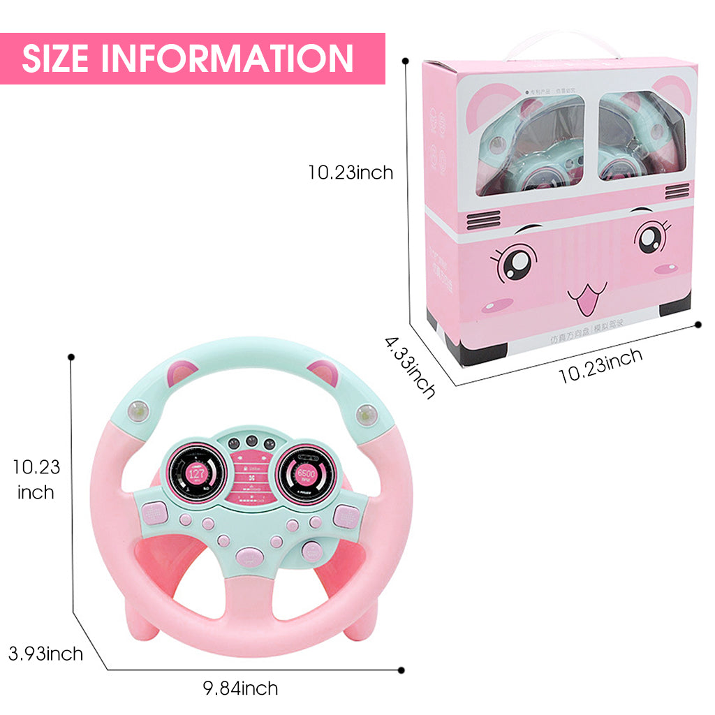 PATPAT  Steering Wheel Toy for Kids, Music Driving Simulation Racing Play Learning Educational Toys for Baby Girls Boys 1-3 Years Old, Music Toy for Baby Steering Wheel Mountable on Crib (Pink)
